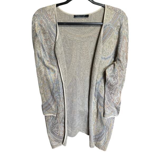 Peruvian Connection Kashmiri Open Front Cardigan Paisley Neutral Print Size Larg - Picture 1 of 11